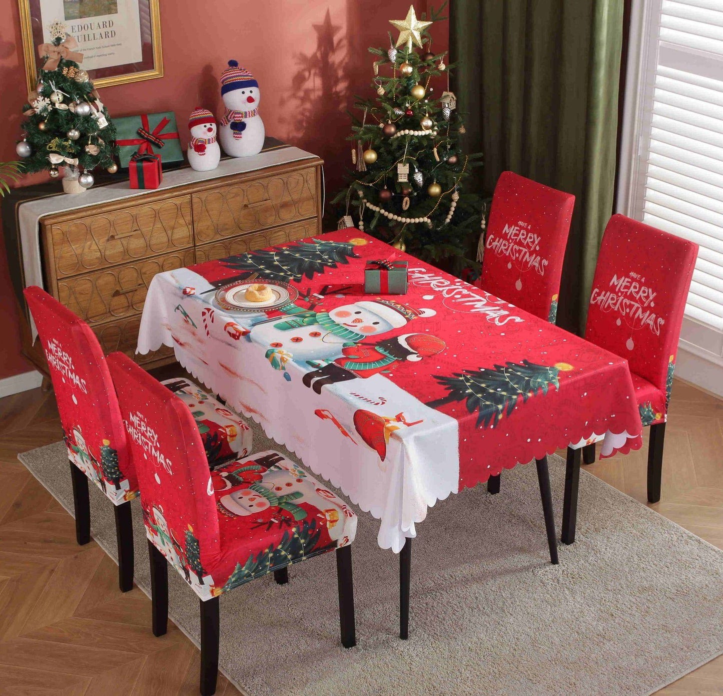 Festive Waterproof & Oil-Proof Christmas Tablecloth Set – Elegant Holiday Dining Decor with Chair Covers - All Inclusive Family Treasures