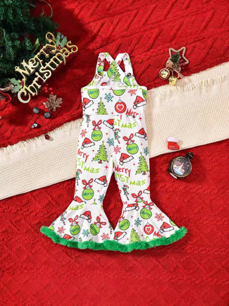 Festive Flair: Girls' Christmas Flared Suspender Pants – Holiday Style Made Fun - All Inclusive Family Treasures