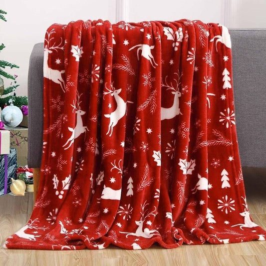 Cozy Christmas Flannel Blanket – Festive Elk, Snowman & Santa Prints for Warm Winter Nights - All Inclusive Family Treasures