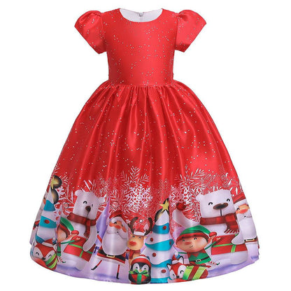 Santa Claus Print Long Dress for Girls - Holiday Charm in Every Detail - All Inclusive Family Treasures