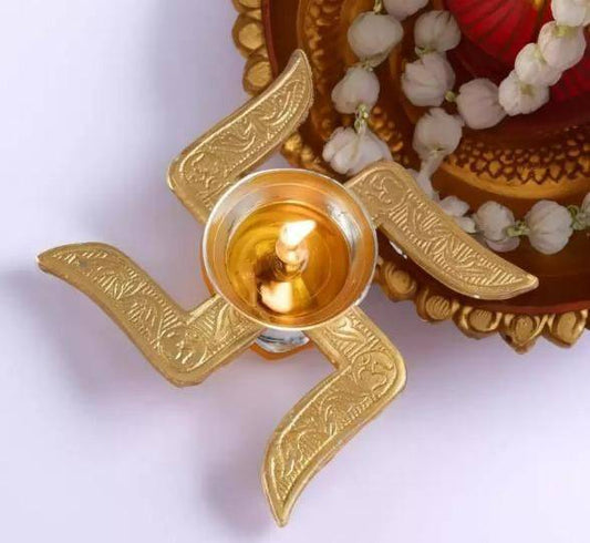 Traditional Brass Swastik Diya – Illuminate Your Space with Prosperity and Charm - All Inclusive Family Treasures