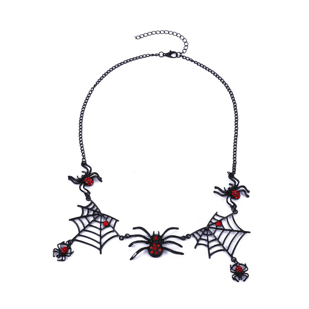 Gothic Spider & Web Statement Necklace – Halloween Edition