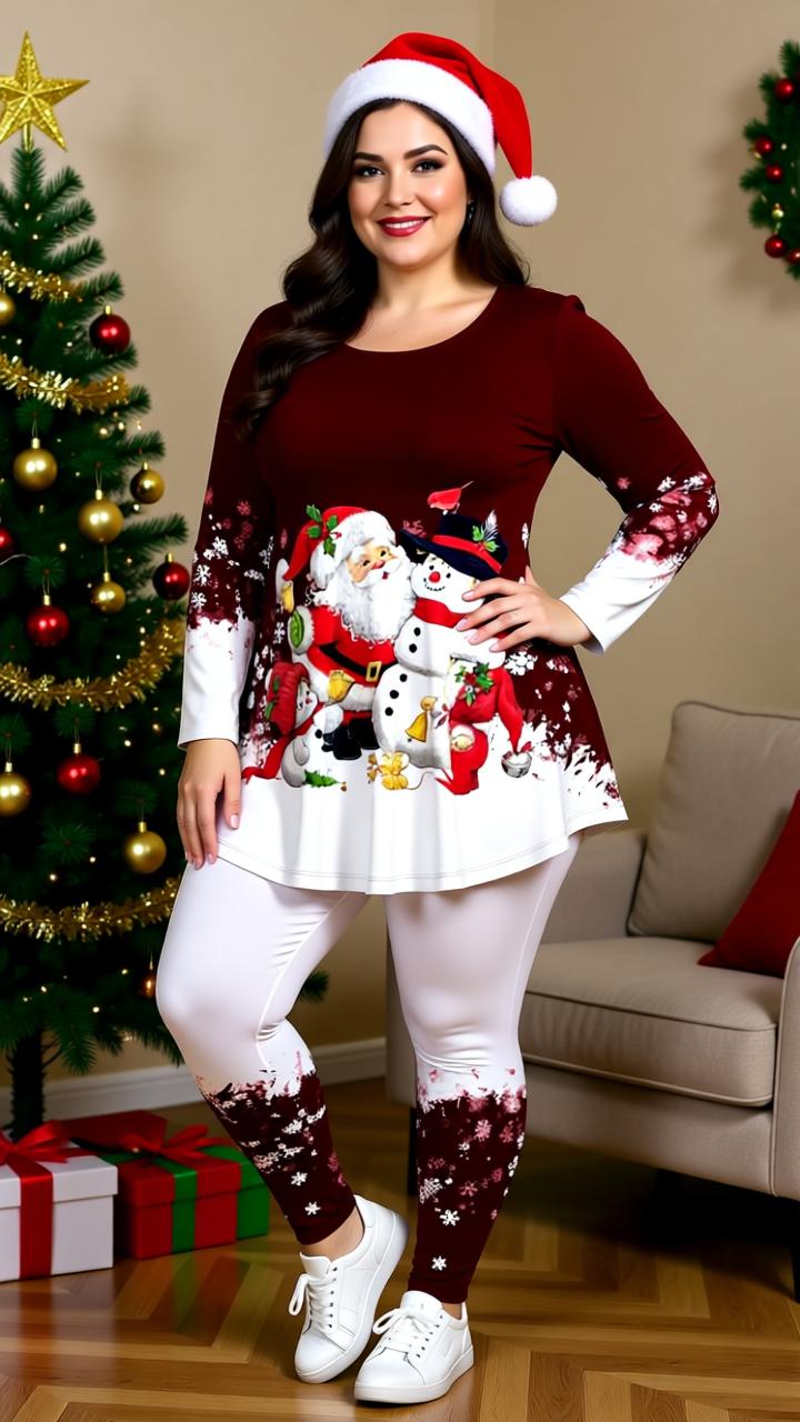 3D Christmas Print Matching Set – Festive Holiday Outfit for Women