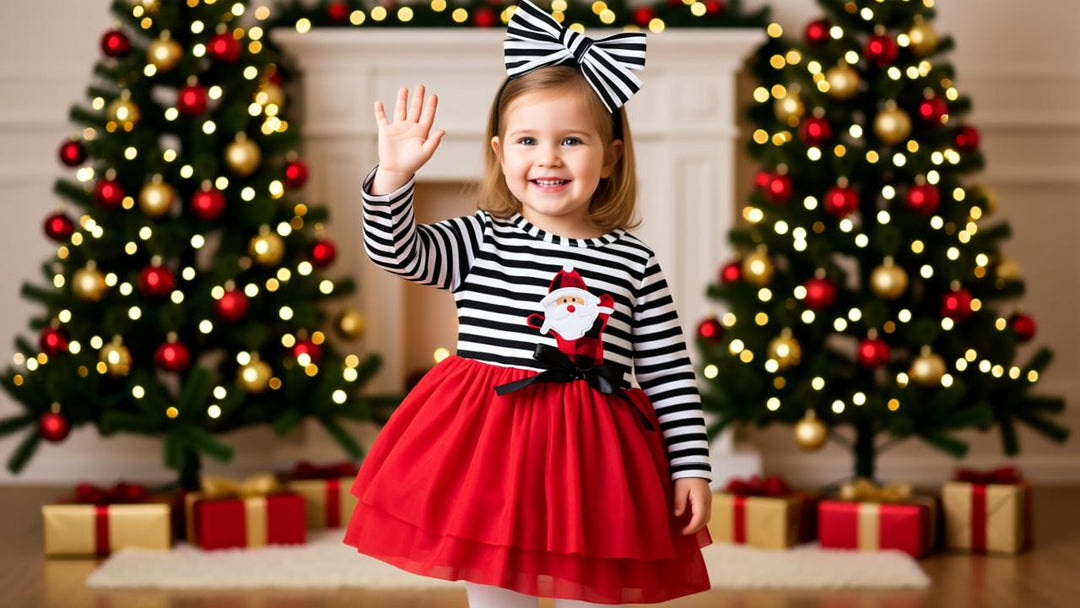 Adorable Santa Claus Striped Dress with Bow - Perfect for Holiday Fun!