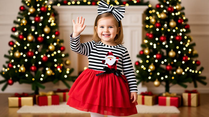 Adorable Santa Claus Striped Dress with Bow - Perfect for Holiday Fun!