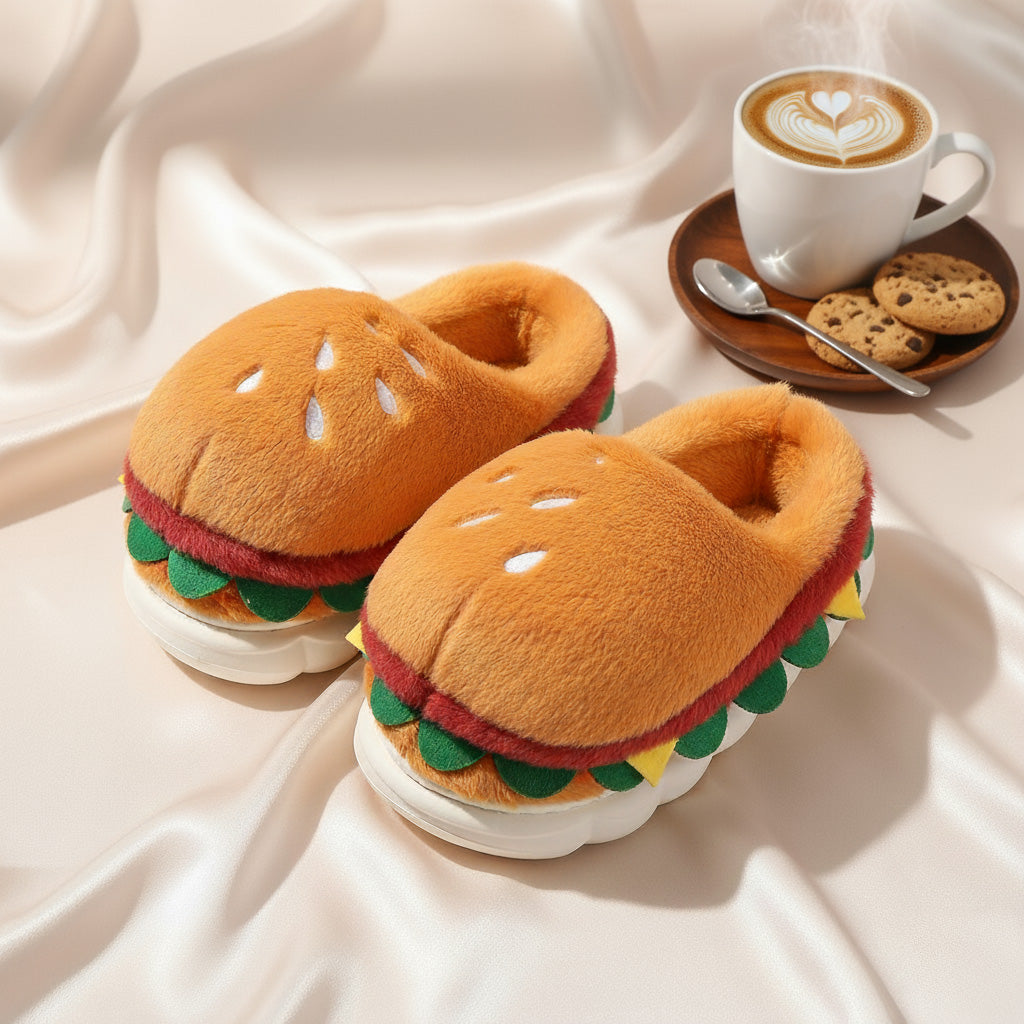 Burger Bliss Plush Slippers – Cozy, Fun & Oh-So-Adorable!