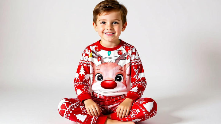 Festive Family Christmas Pajama Set - Matching Reindeer Print Home Wear for Parent and Child