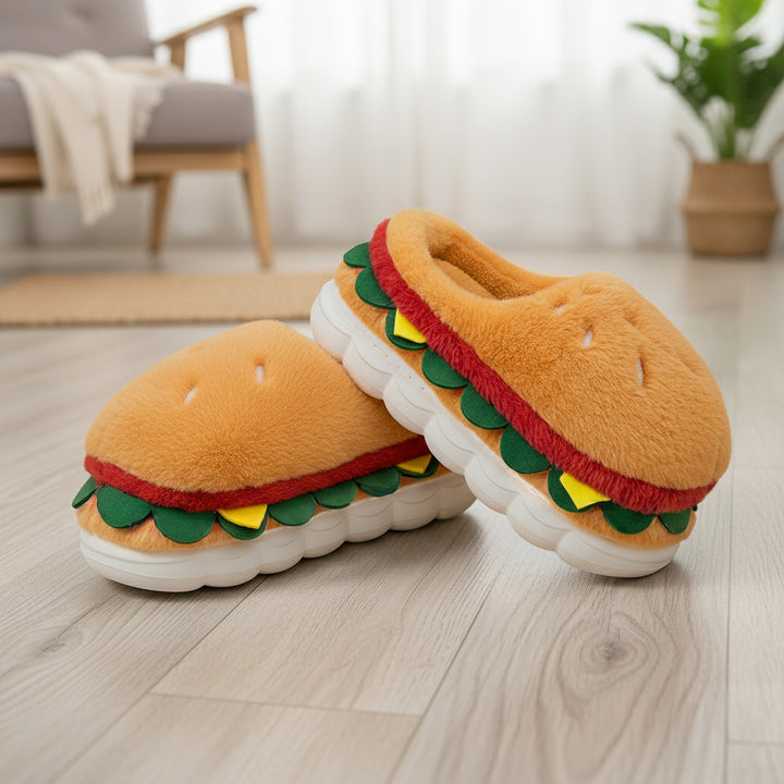 Burger Bliss Plush Slippers – Cozy, Fun & Oh-So-Adorable!
