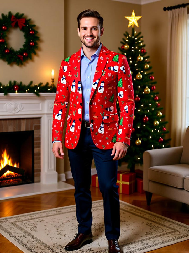 Festive Holiday Suit - Christmas & New Year Snowman Blazer for Men
