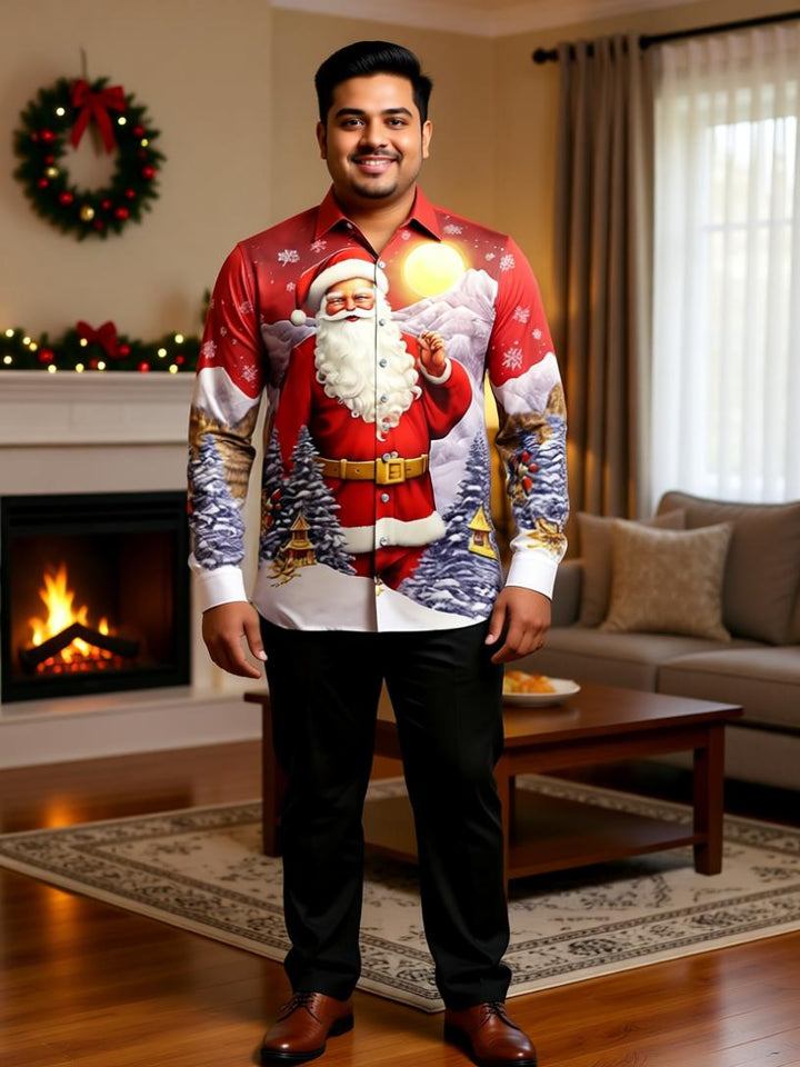 Santa Claus 3D Printed Christmas Shirt - Festive Digital Print Long Sleeve