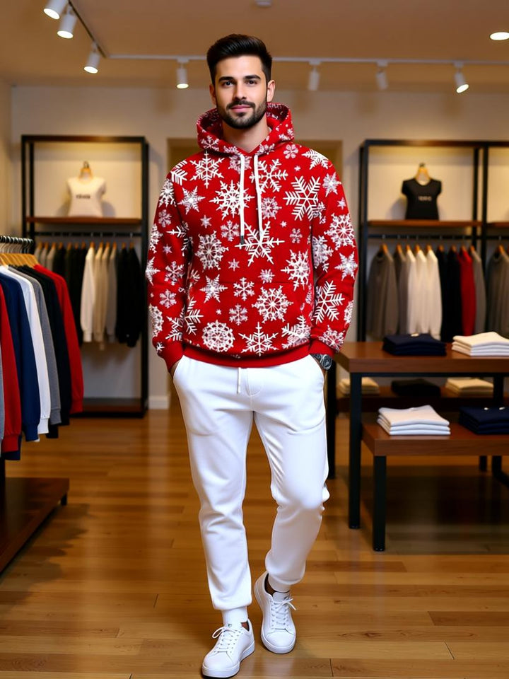Men's Snowflake Hoodie - Festive Casual Pullover for the Holiday Season
