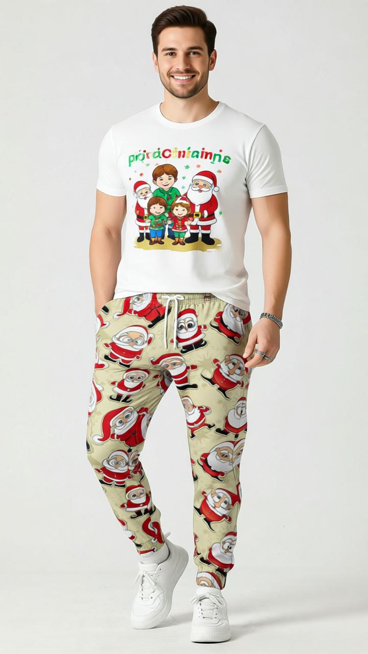 Men’s Christmas Printed Sweatpants – Festive Holiday Joggers with Snowman, Santa, and Reindeer Designs