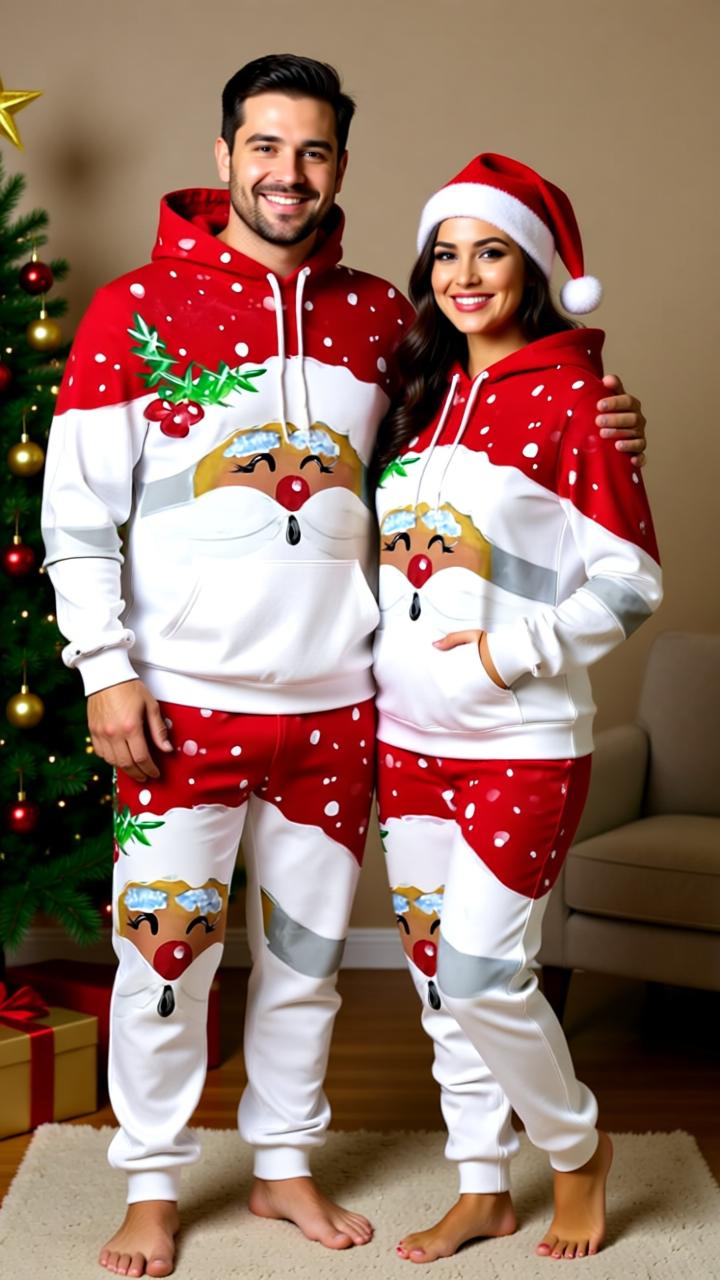 Festive Santa Claus 3D Printed Hoodie and Jogger Set - Cozy Christmas Sportswear
