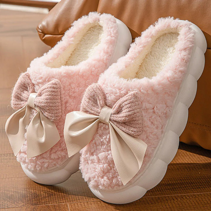 Indulge in Cozy Elegance with Plush Bow Slippers!