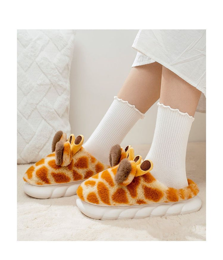 Cozy Giraffe Plush Slippers – Thick Sole Comfort for Autumn & Winter