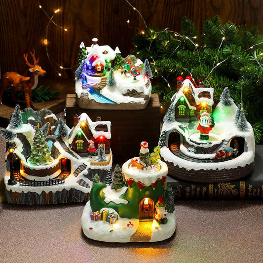 Rotating Christmas Village Music Box – LED Lit Resin Ornament with Santa & Snowy Scene - All Inclusive Family Treasures