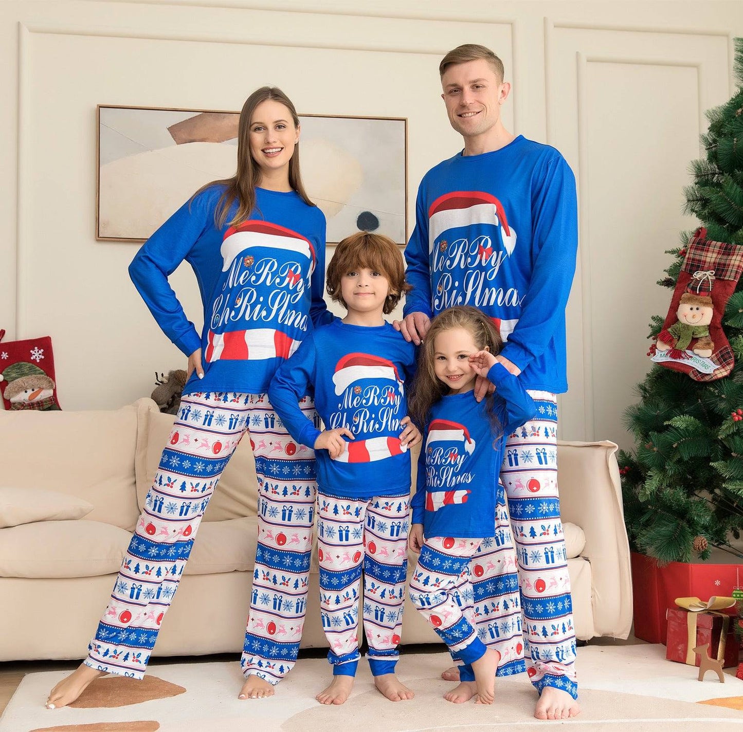 Festive Matching Family Christmas Pajama Set – Letter Print Tops & Plaid Pants - All Inclusive Family Treasures