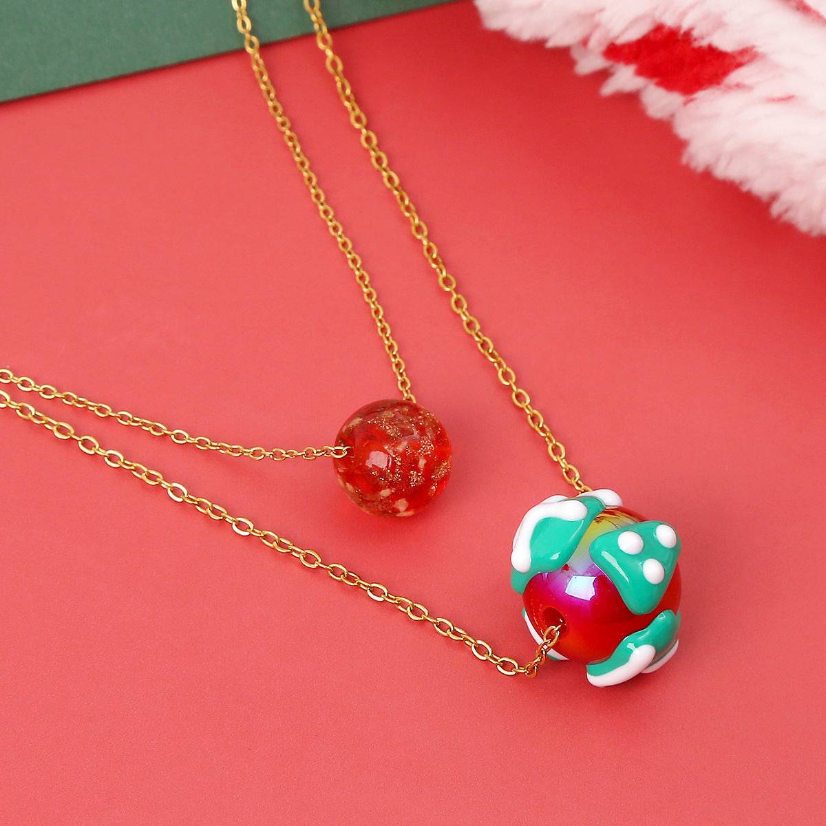 Christmas Luminous Necklace Fashion Niche Christmas Tree Santa Claus Round Bead Double-layer Necklace For Women Jewelry - All Inclusive Family Treasures