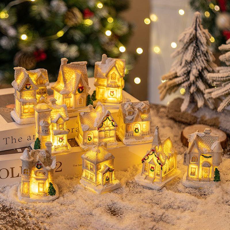 Mini LED Light-Up Christmas Village Houses – Festive Resin Decor for a Cozy Holiday Atmosphere - All Inclusive Family Treasures