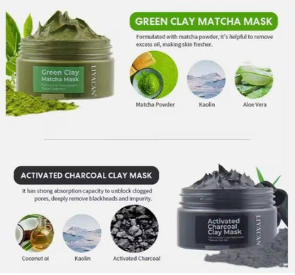 Glow Quartet: Pink, Turmeric, Activated Charcoal & Green Matcha Face Clay Mask Set (Pack of 4, 50g Each) - All Inclusive Family Treasures