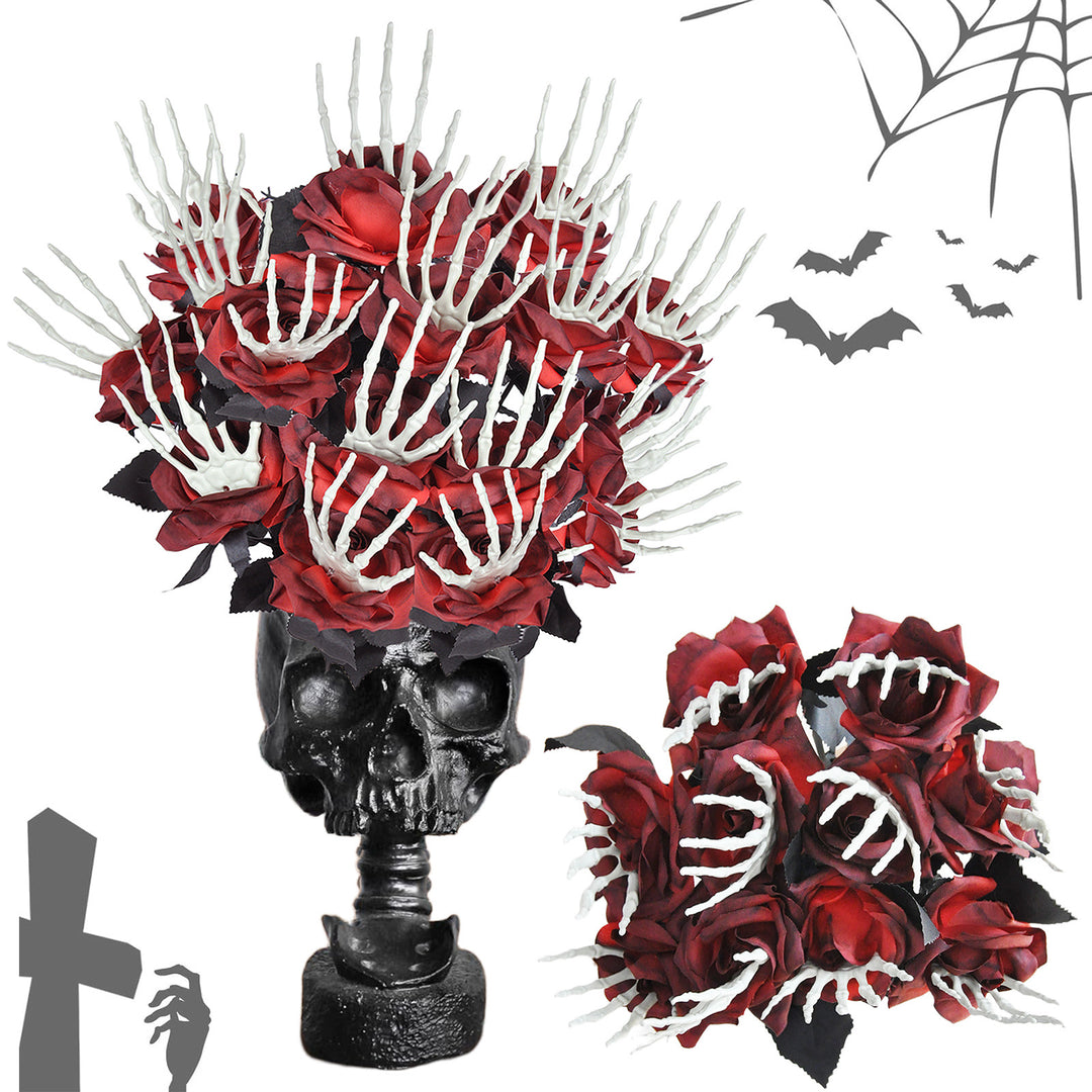 Creepy Skull Hand Rose Bouquet – Haunted Halloween Flowers
