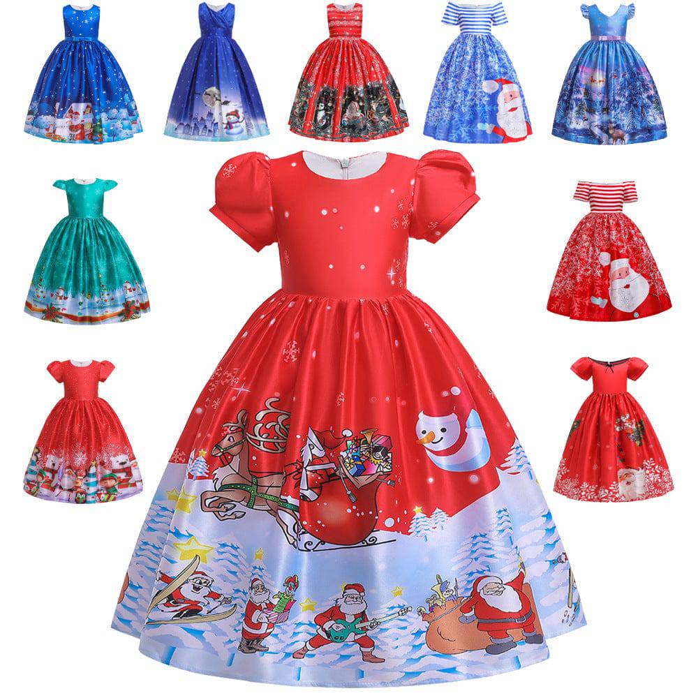 Santa Claus Print Long Dress for Girls - Holiday Charm in Every Detail - All Inclusive Family Treasures