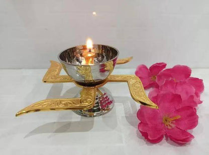 Traditional Brass Swastik Diya – Illuminate Your Space with Prosperity and Charm - All Inclusive Family Treasures