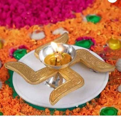 Traditional Brass Swastik Diya – Illuminate Your Space with Prosperity and Charm - All Inclusive Family Treasures