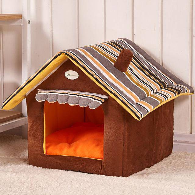 Stylish Striped Dog House Bed with Removable Cushion – Perfect for Small to Medium Pets! - All Inclusive Family Treasures