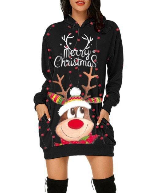 Festive Reindeer Hooded Christmas Dress - Cozy & Stylish for the Holidays! - All Inclusive Family Treasures