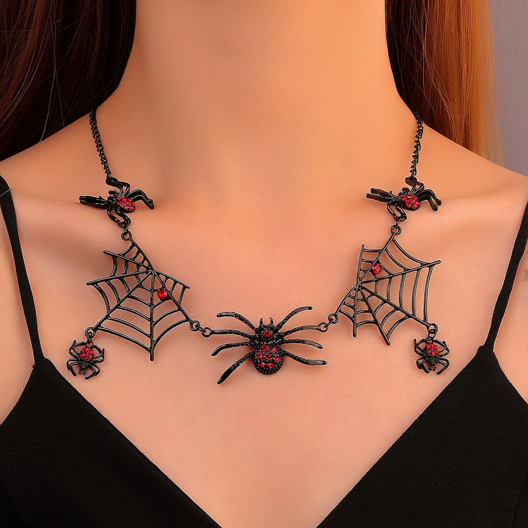 Gothic Spider & Web Statement Necklace – Halloween Edition