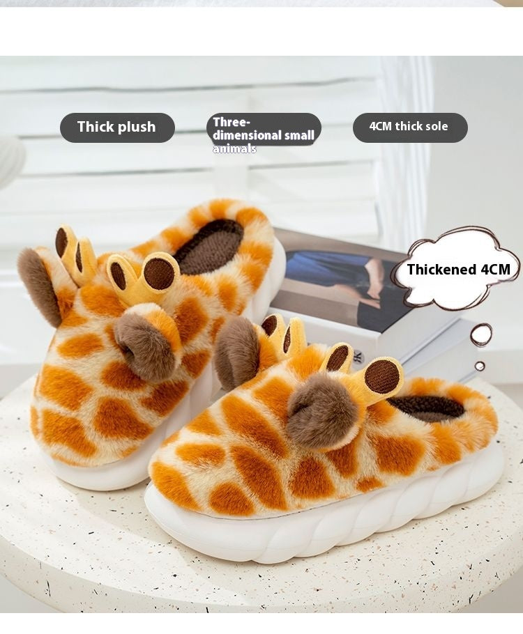 Cozy Giraffe Plush Slippers – Thick Sole Comfort for Autumn & Winter