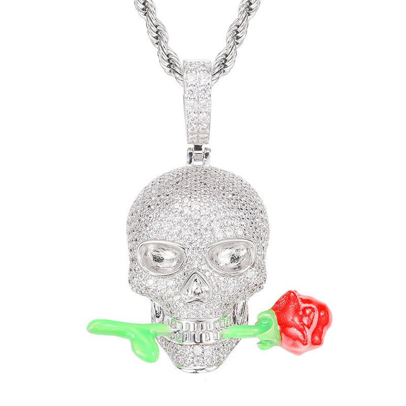 Luminous Skull Pendant with Rose – Statement Glow Necklace