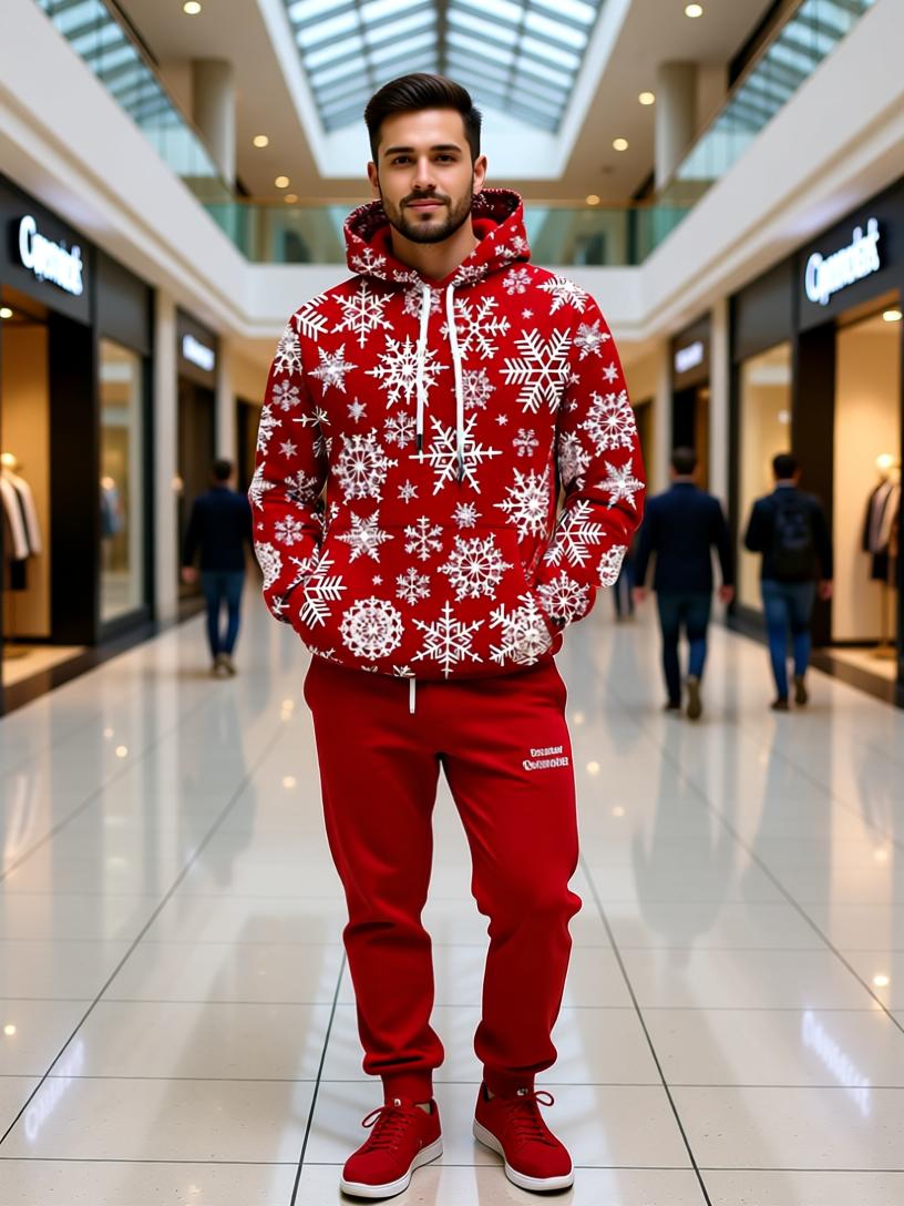 Men's Snowflake Hoodie - Festive Casual Pullover for the Holiday Season