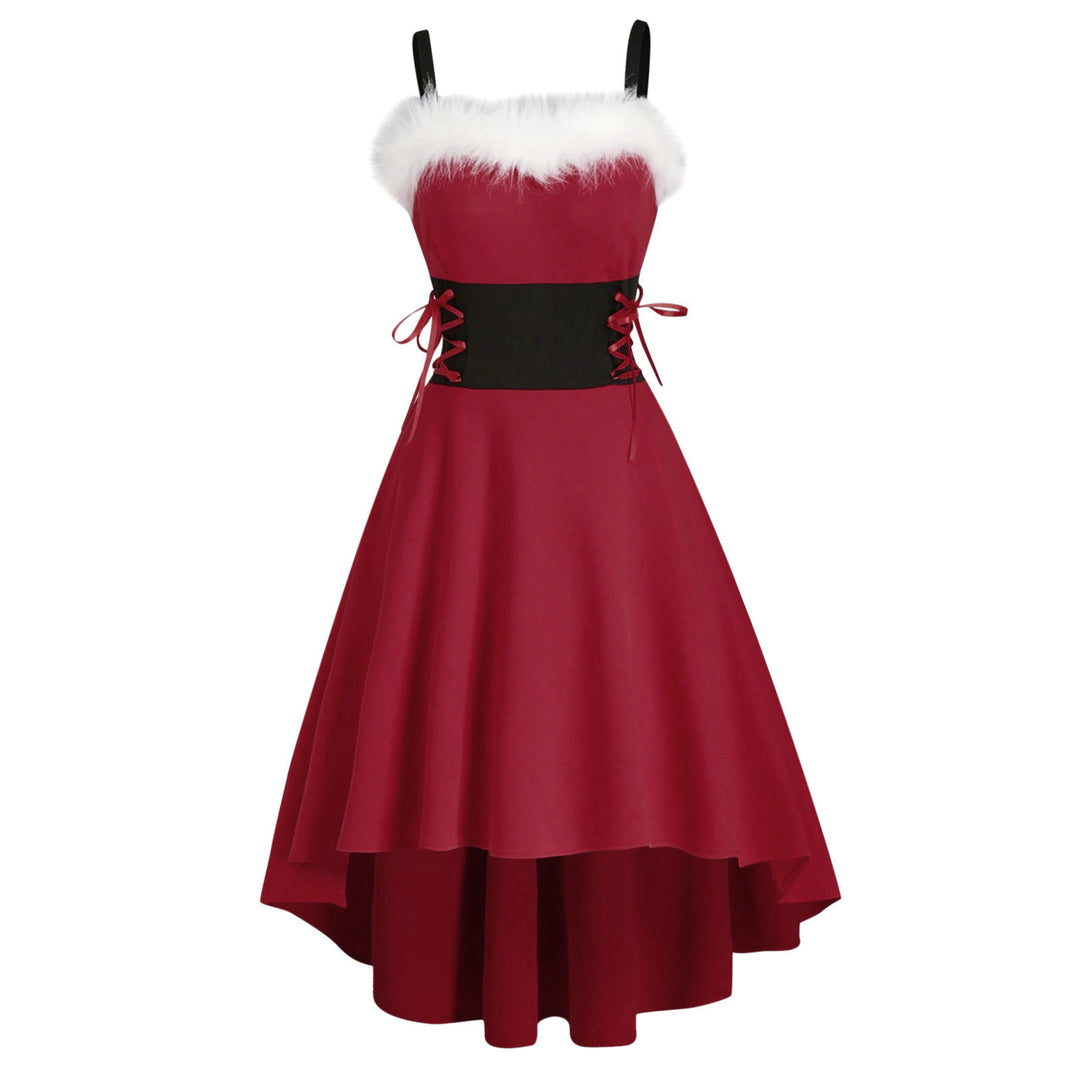Santa Chic Lace Irregular Dress – Classic Holiday Glamour
