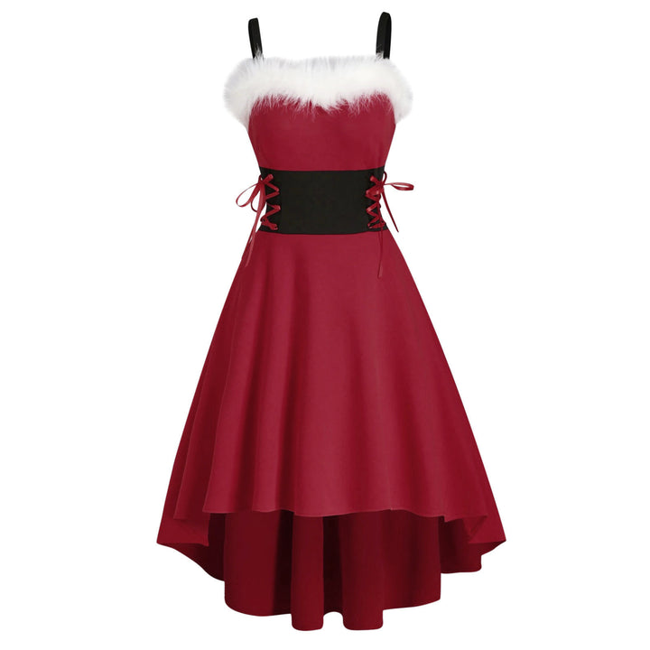 Santa Chic Lace Irregular Dress – Classic Holiday Glamour