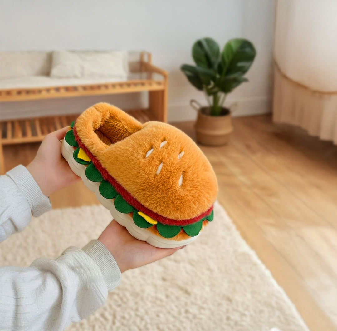 Burger Bliss Plush Slippers – Cozy, Fun & Oh-So-Adorable!