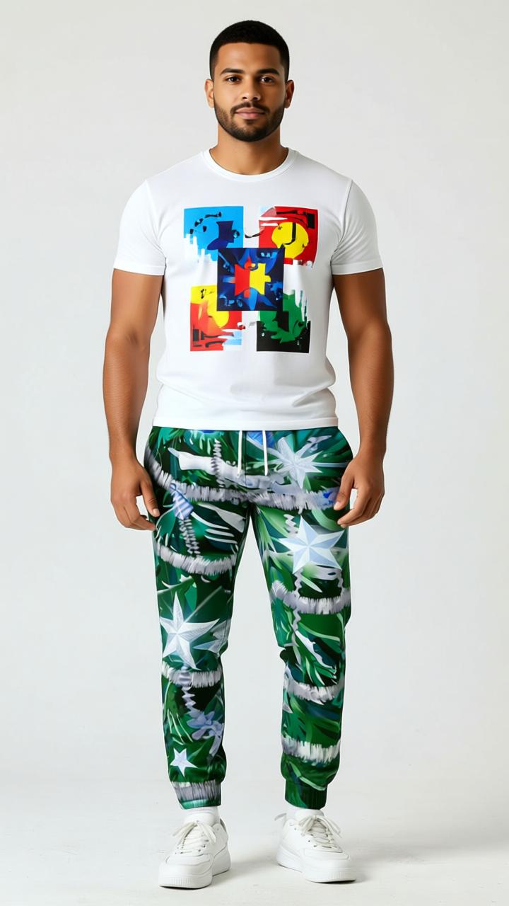 Men’s Christmas Printed Sweatpants – Festive Holiday Joggers with Snowman, Santa, and Reindeer Designs