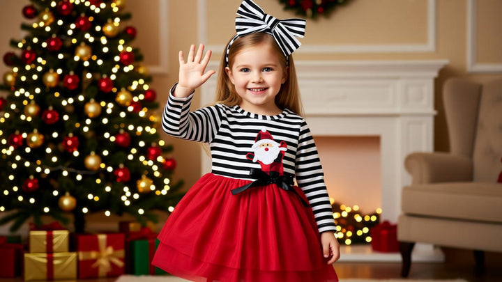 Adorable Santa Claus Striped Dress with Bow - Perfect for Holiday Fun!