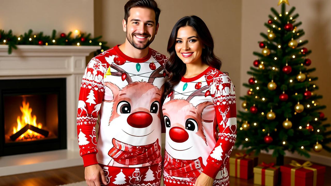 Festive Family Christmas Pajama Set - Matching Reindeer Print Home Wear for Parent and Child