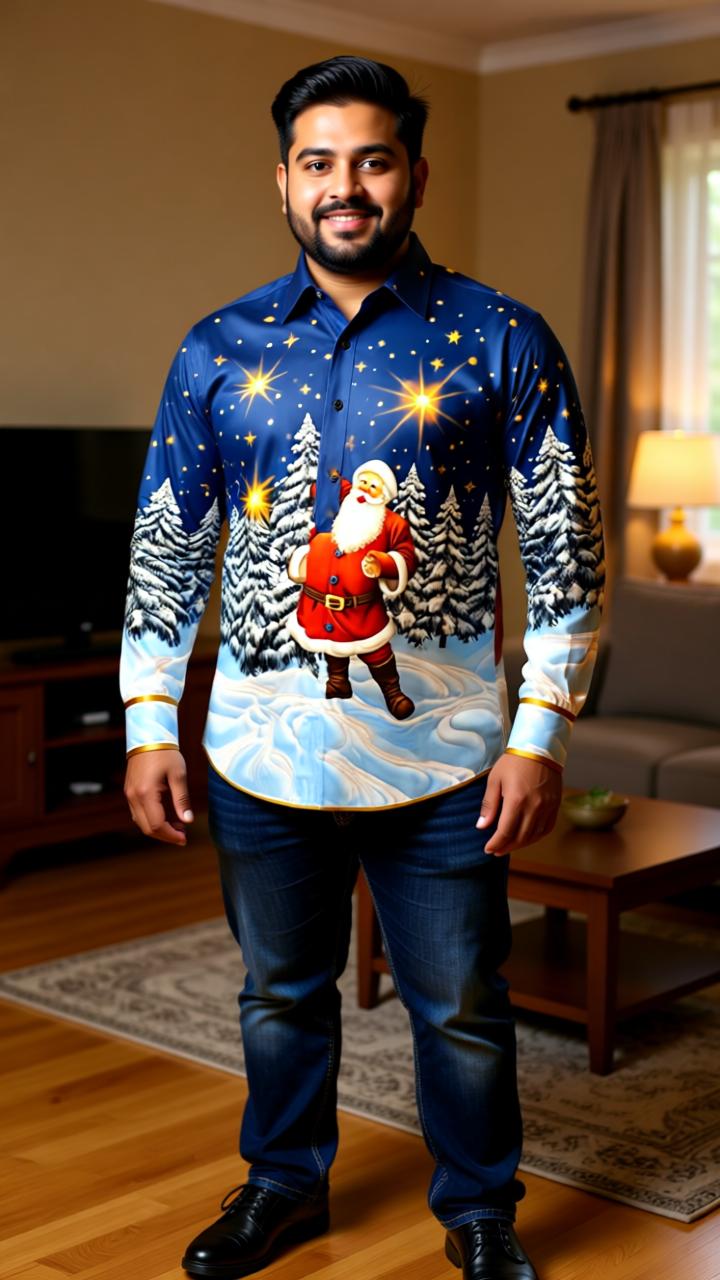 Santa Claus 3D Printed Christmas Shirt - Festive Digital Print Long Sleeve