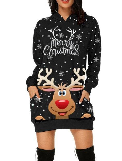 Festive Reindeer Hooded Christmas Dress - Cozy & Stylish for the Holidays! - All Inclusive Family Treasures