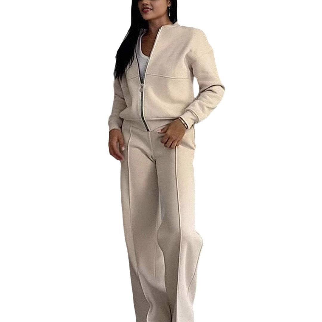 Women's Zipper Jacket & Wide-Leg Pants Two-Piece Set – Sporty Elegance Redefined - All Inclusive Family Treasures