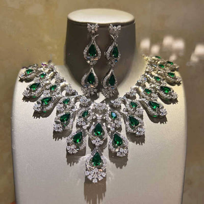 Luxurious Green Zircon Necklace & Earrings Set – Perfect Evening Dress Accessories for a Glamorous Look - All Inclusive Family Treasures