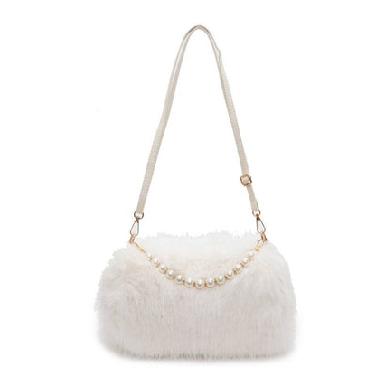 Plush Pearl Chain Shoulder Bag – Chic & Versatile for Autumn and Winter - All Inclusive Family Treasures