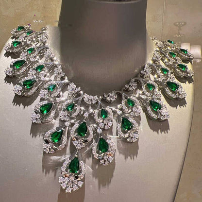 Luxurious Green Zircon Necklace & Earrings Set – Perfect Evening Dress Accessories for a Glamorous Look - All Inclusive Family Treasures