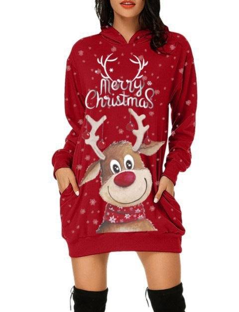 Festive Reindeer Hooded Christmas Dress - Cozy & Stylish for the Holidays! - All Inclusive Family Treasures