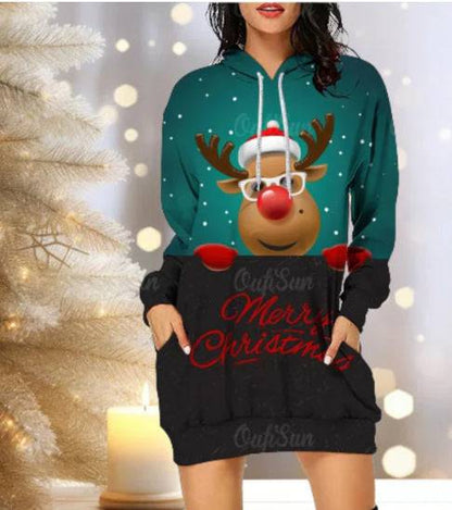 Festive Reindeer Hooded Christmas Dress - Cozy & Stylish for the Holidays! - All Inclusive Family Treasures