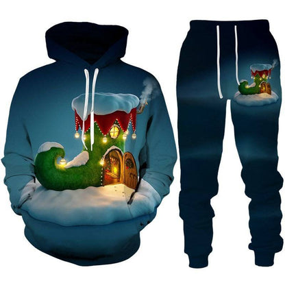 Festive Santa Claus 3D Printed Hoodie and Jogger Set - Cozy Christmas Sportswear - All Inclusive Family Treasures