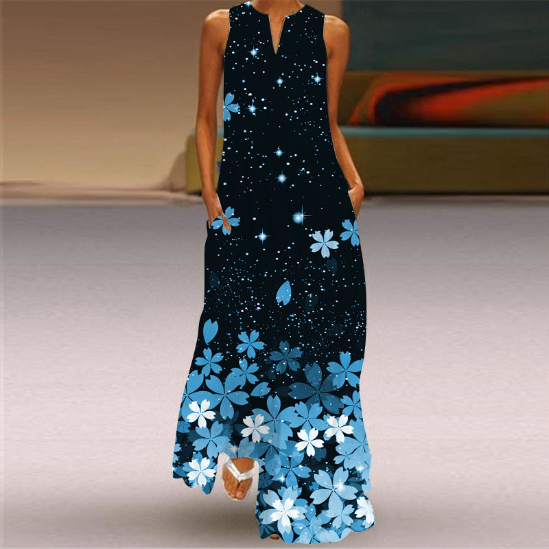 Starry Elegance – Vintage Sleeveless Maxi Dress - All Inclusive Family Treasures